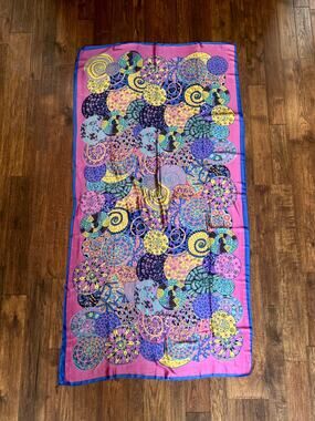 Vintage Hermes Long Silk Scarf Reves d'Escargot Snails' Dream Pink Blue Design